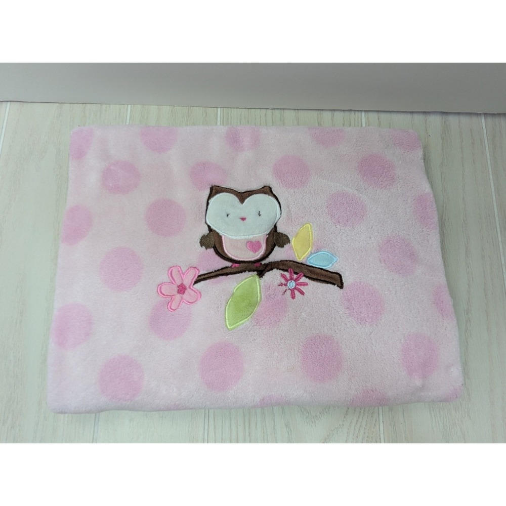 Circo Pink Brown Owl Baby blanket dots flowers heart chest Target